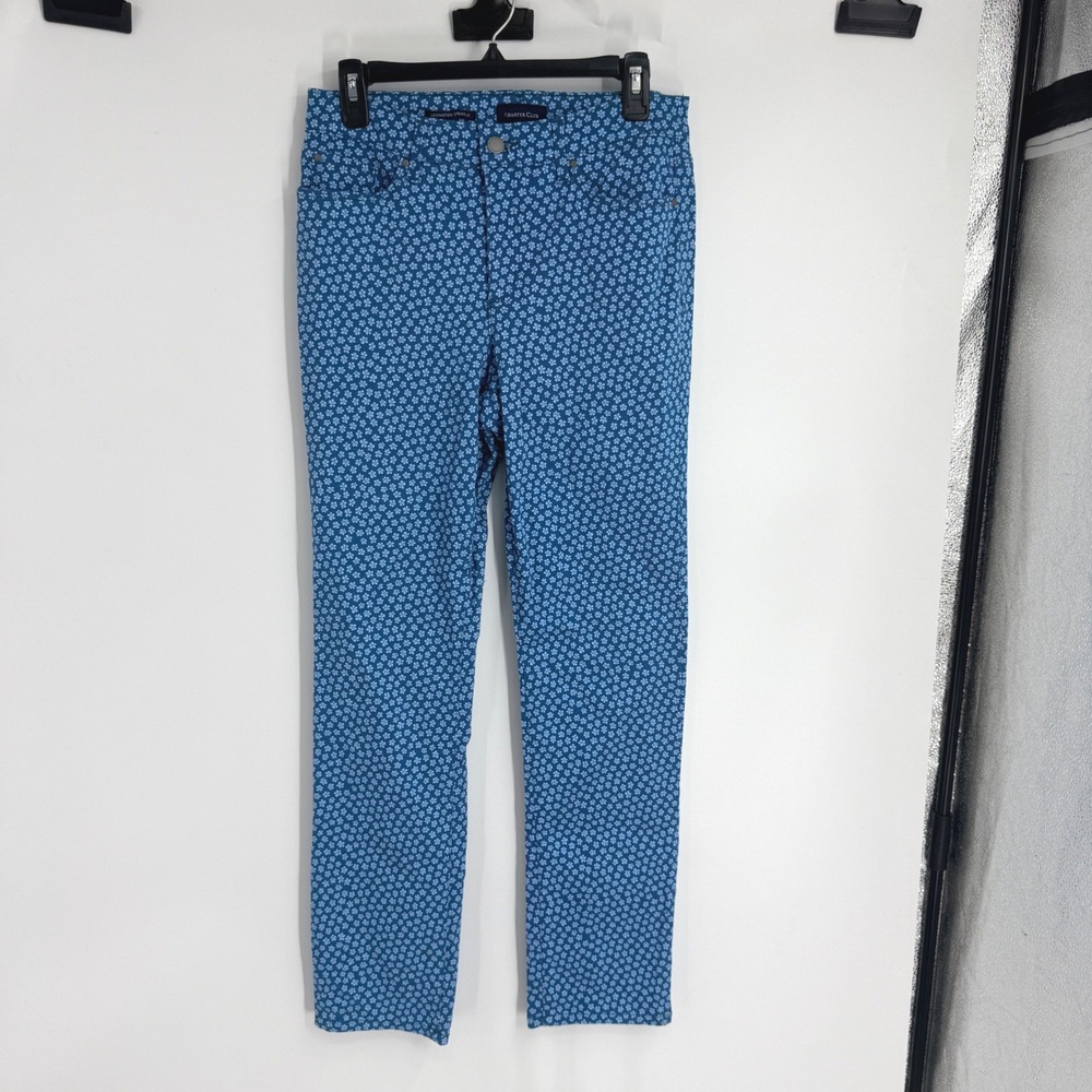 Charter Club Lexington Straight Blue Floral Print Twill Pants Womens Size 6